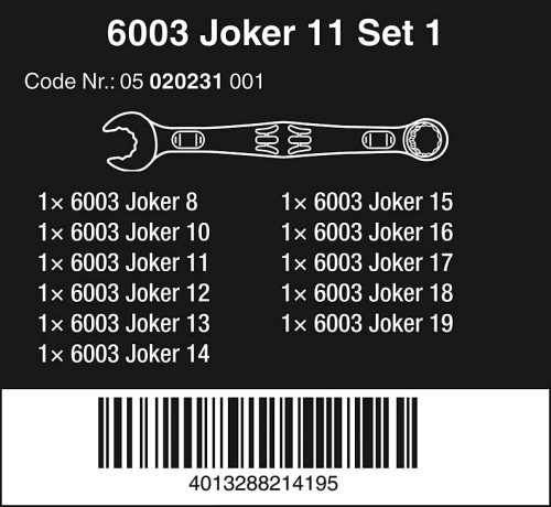 Набор комбинированных гаечных ключей WERA 6003 Joker 11 Set 1 WE-020231 фото 3